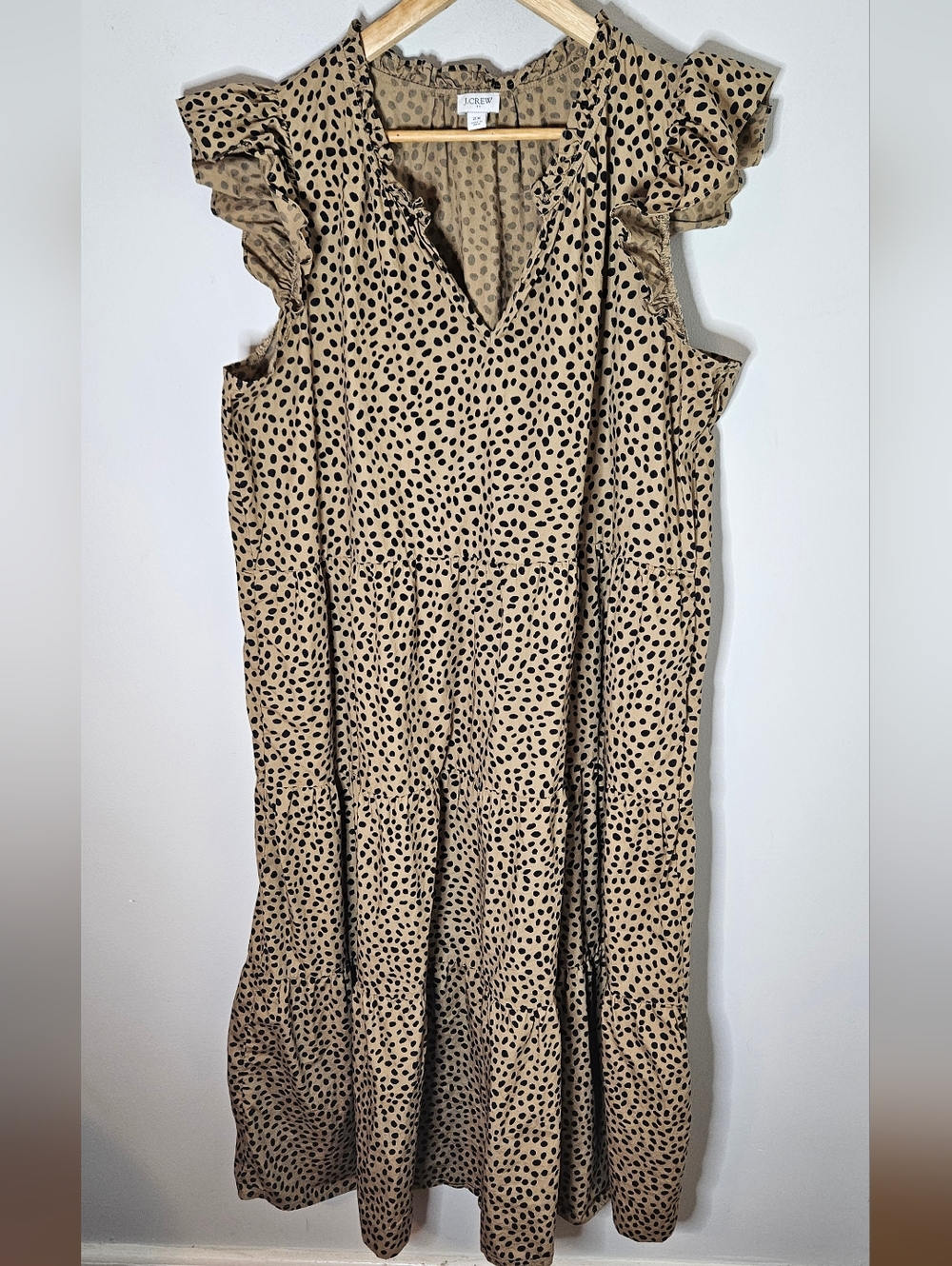 J.Crew Factory Cotton Poplin Tiered Midi Dress Leopard Black Tan 2X